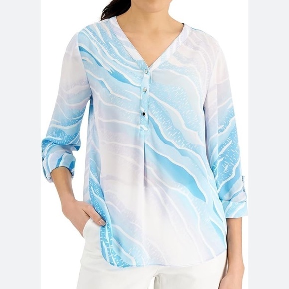 JM Collection Tops - JM Collection Blue Button Down Blouse